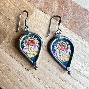 Colorful 925 Sterling silver Ganesh dangle drop earrings on hooks